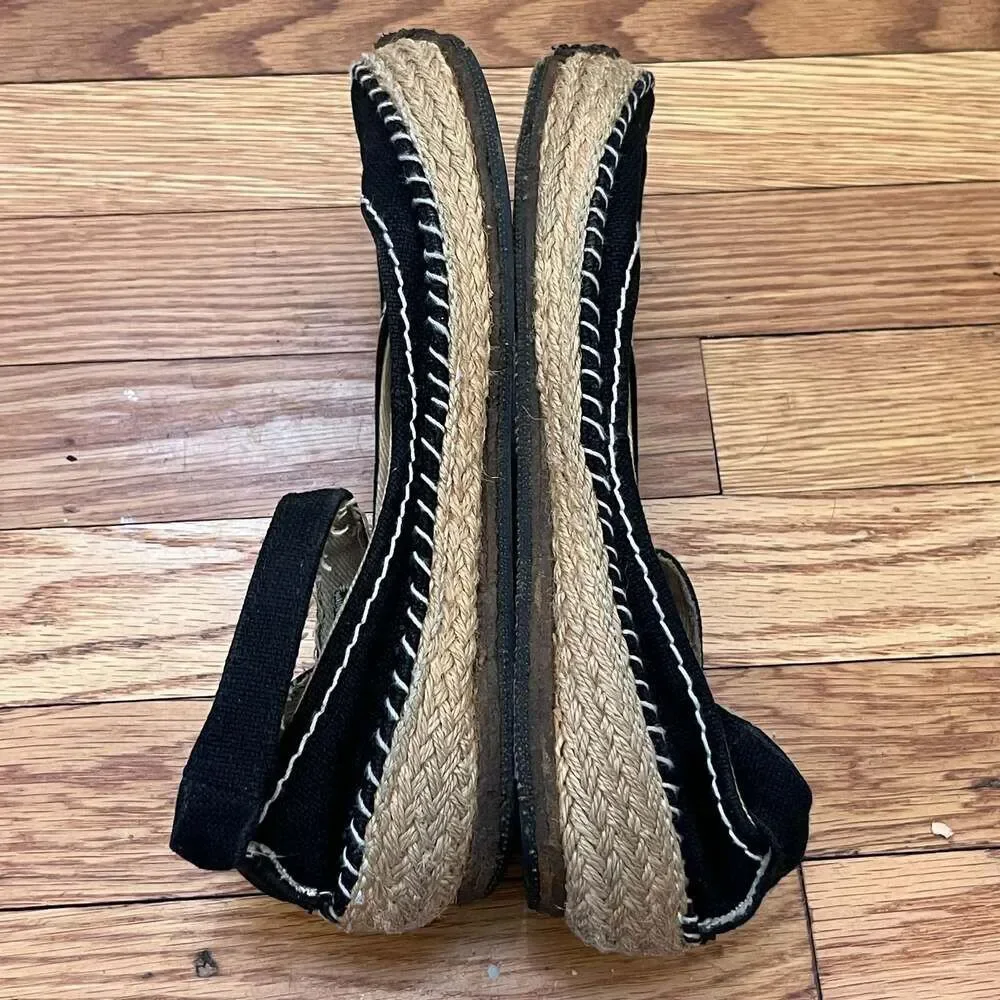 Simple GreenToe Black Canvas Espadrille Ankle Strap Flats Shoes Size 7 Boho